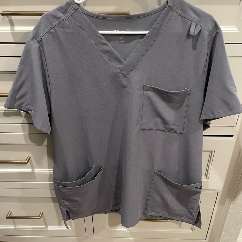 Jockey Grey Classic Unisex Four Pocket V-Neck Scrub Top